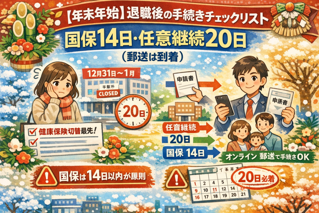 #057.年末年始に退職手続きがかぶった人へ｜役所が閉まる前チェックリスト（国保14日目安／任意継続20日）