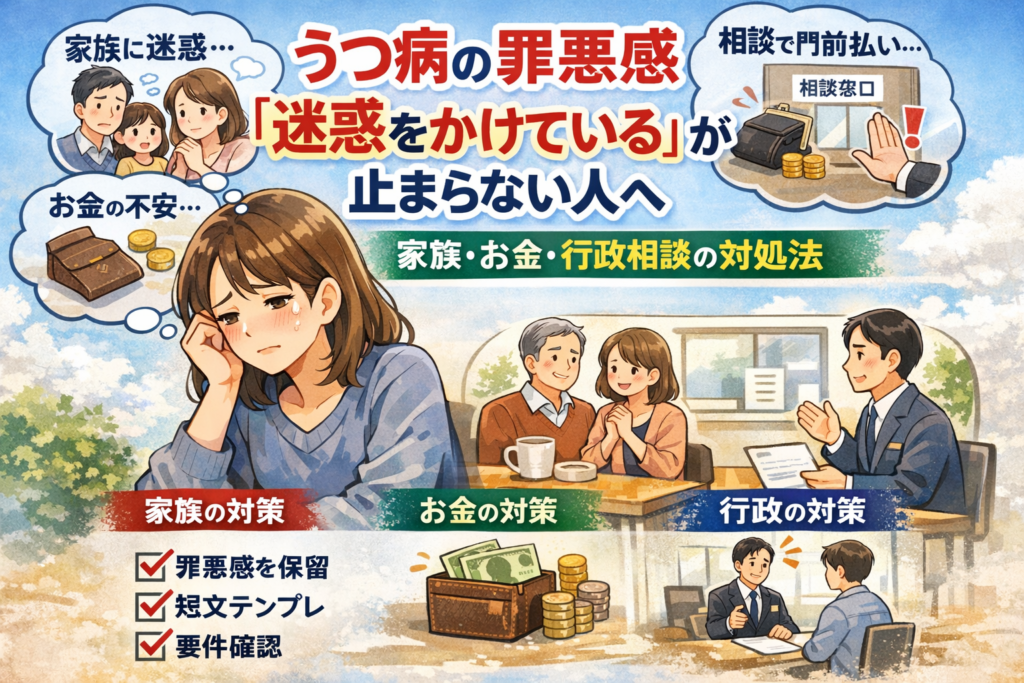#063.うつ病の罪悪感「迷惑をかけている」が止まらない人へ｜家族・お金・行政相談（門前払い）の対処法と短文テンプレ