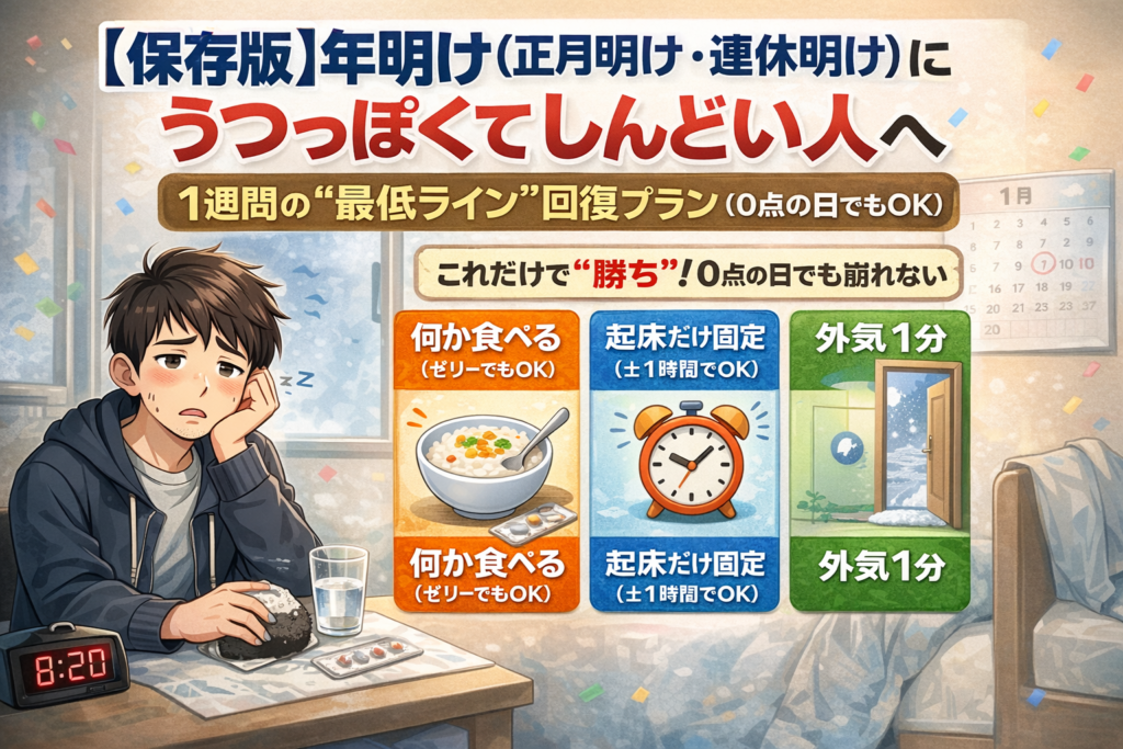 #064.【保存版】年明け（正月明け・連休明け）にうつっぽくてしんどい人へ：1週間の“最低ライン”回復プラン（0点の日でもOK）