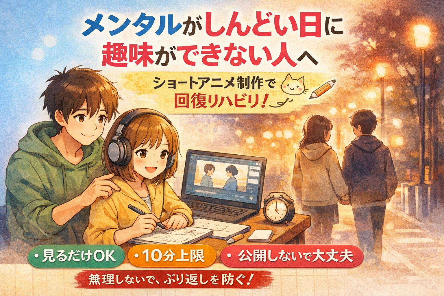 #065.メンタルがしんどい日に趣味ができない人へ｜ショートアニメ制作を回復リハビリにするミニ手順（無理しない版）