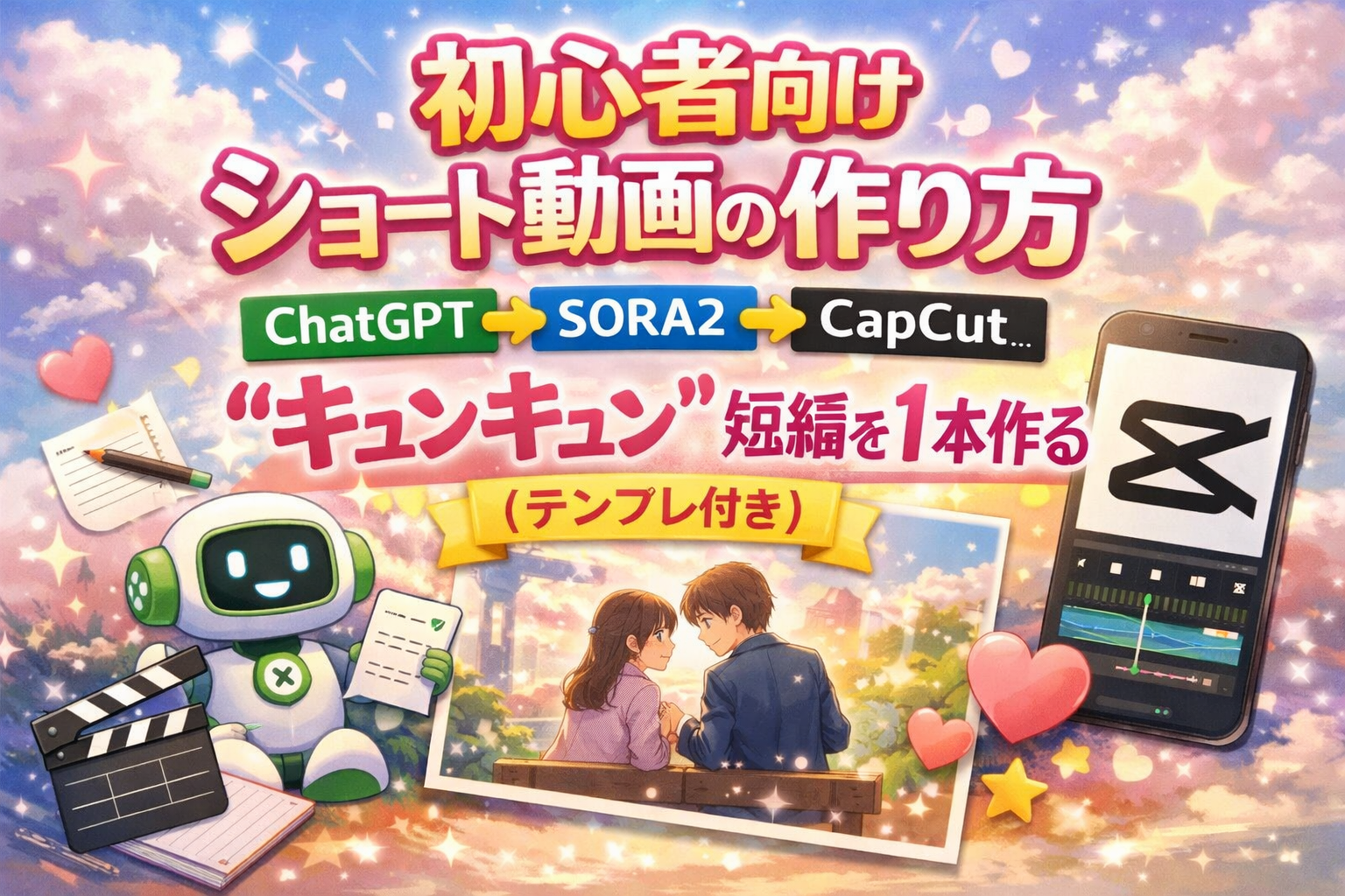 #066.初心者向けショート動画の作り方｜ChatGPT→SORA2→CapCutで“キュンキュン”短編を1本作る（テンプレ付き）