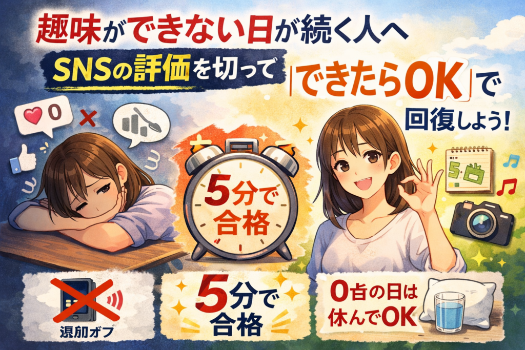 #067.趣味ができない日が続く人へ｜SNSの評価を切って「できたらOK」で回復する方法