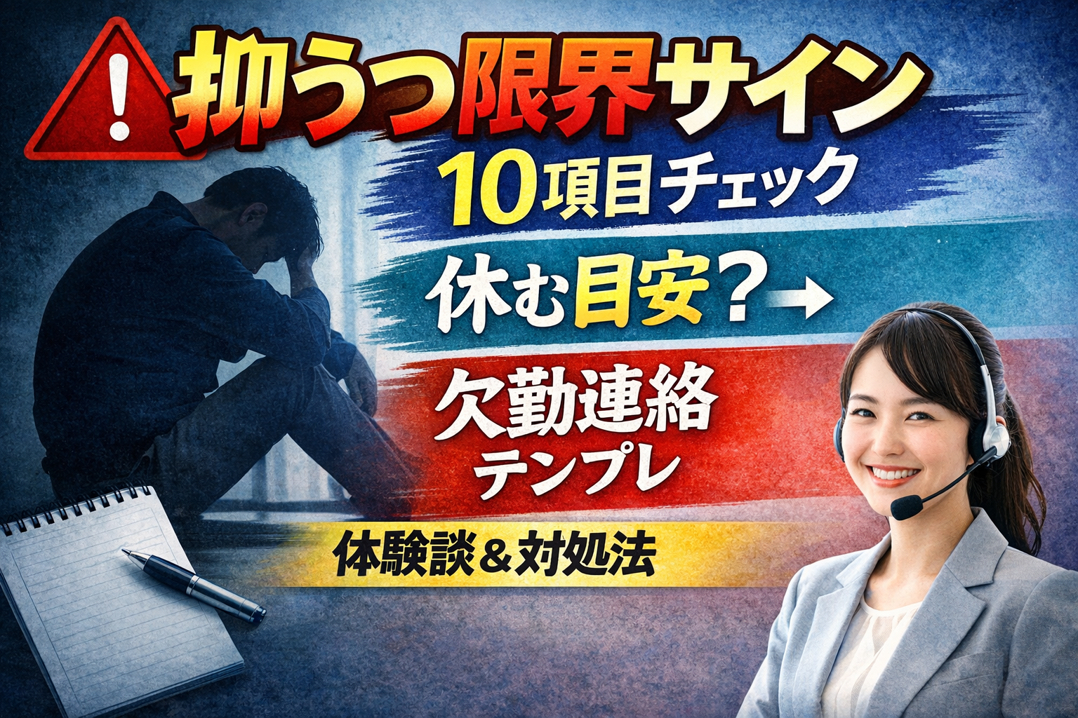 #077.抑うつ限界サイン10項目チェック｜休む目安と欠勤連絡テンプレ【体験談】