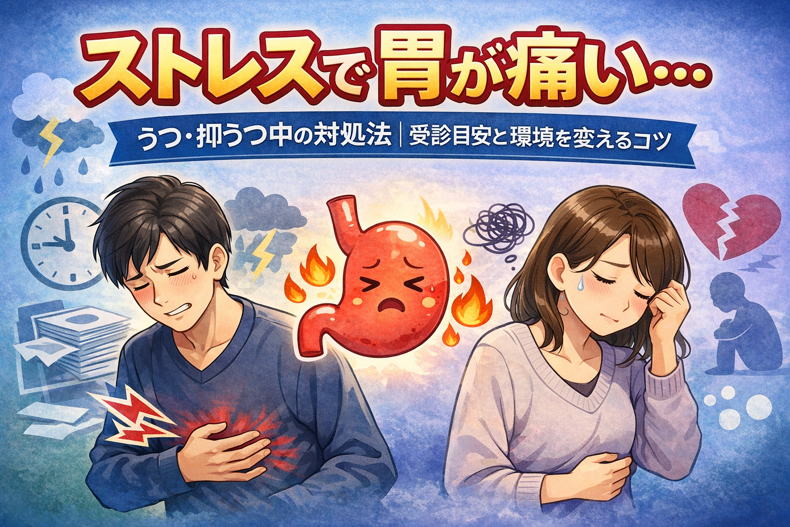 #083.ストレスで胃が痛い…うつ・抑うつ中の対処法｜受診目安と環境を変えるコツ