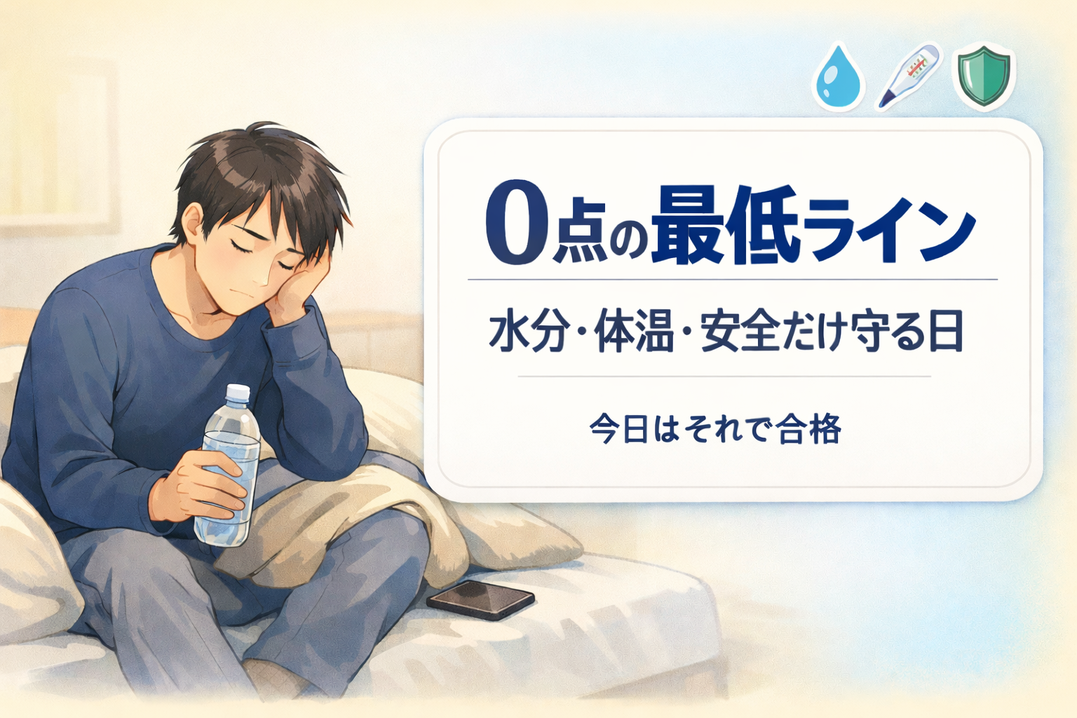 #102.0点の最低ライン：水分・体温・安全だけ守る日（今日はそれで合格）
