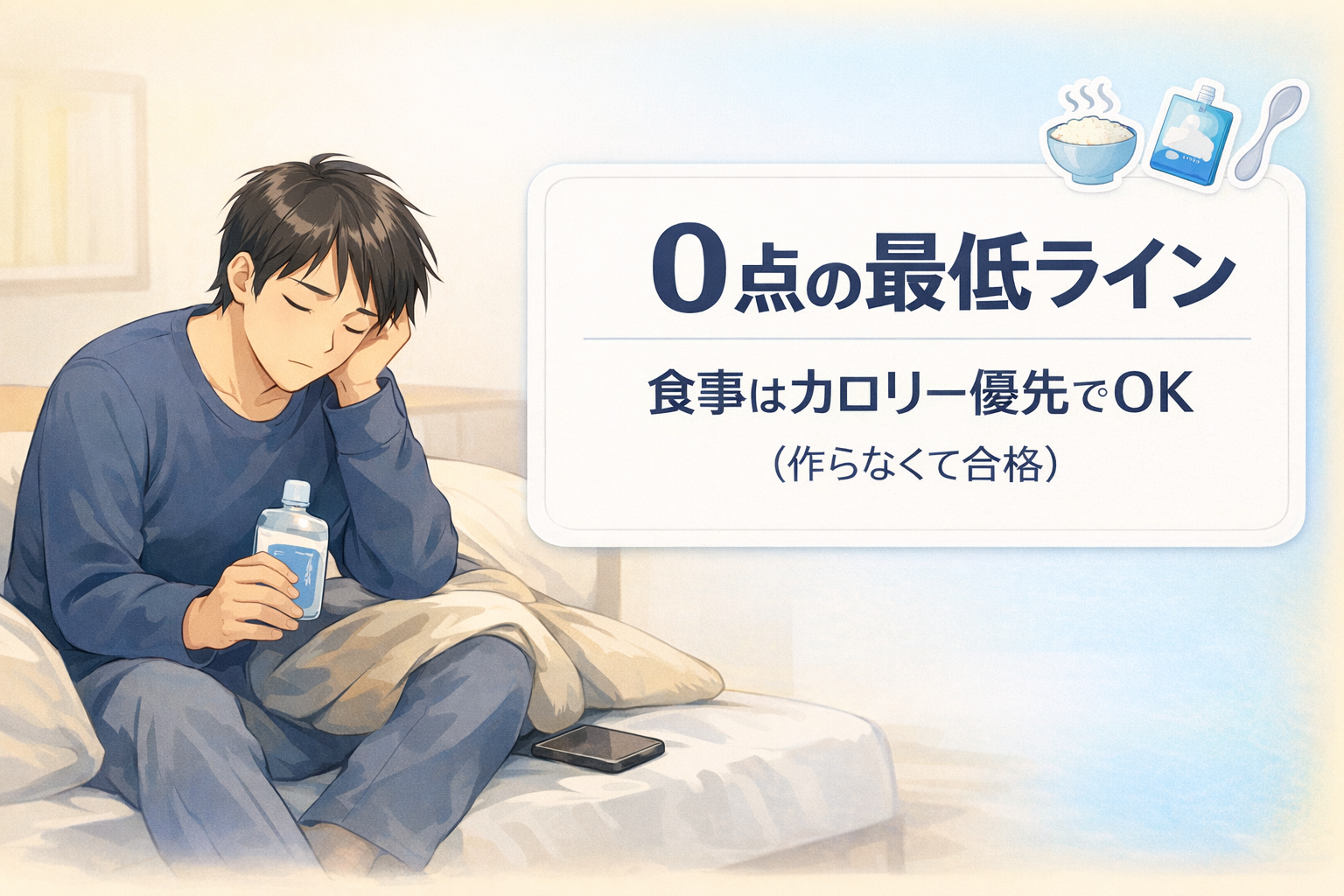 #103.0点の最低ライン：食事は“カロリーを入れたら勝ち”（作らなくてOK）