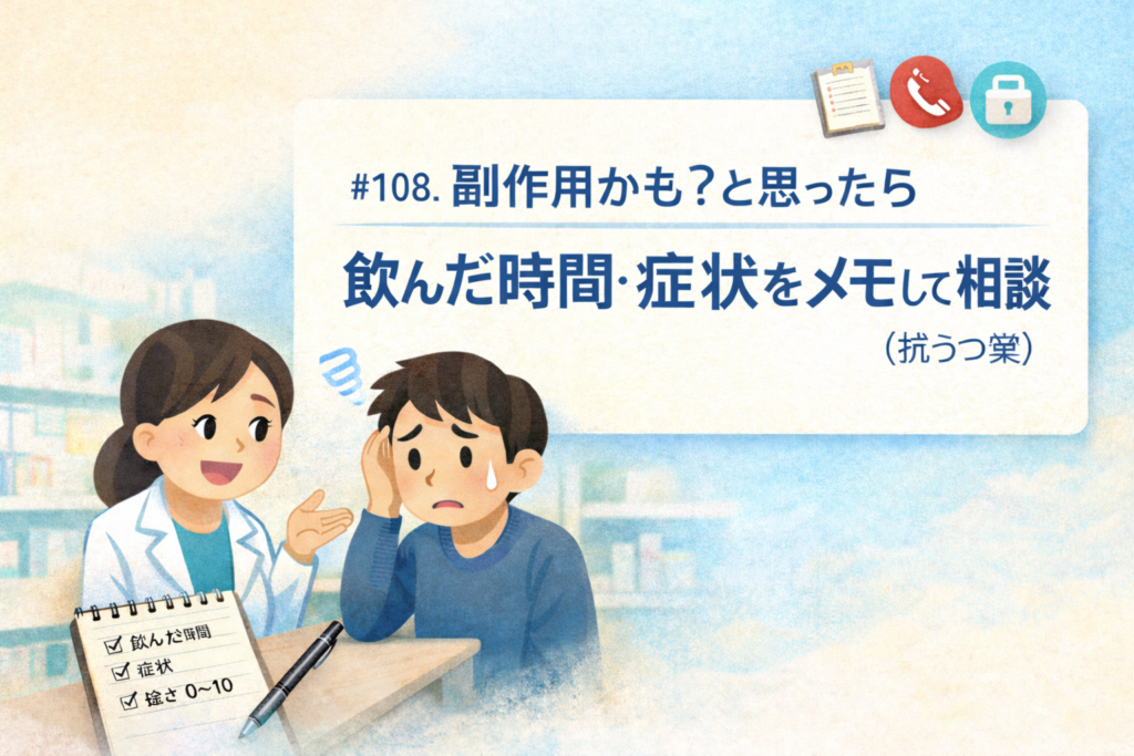 #108.副作用かも？と思ったら｜飲んだ時間・症状をメモして相談する（抗うつ薬）