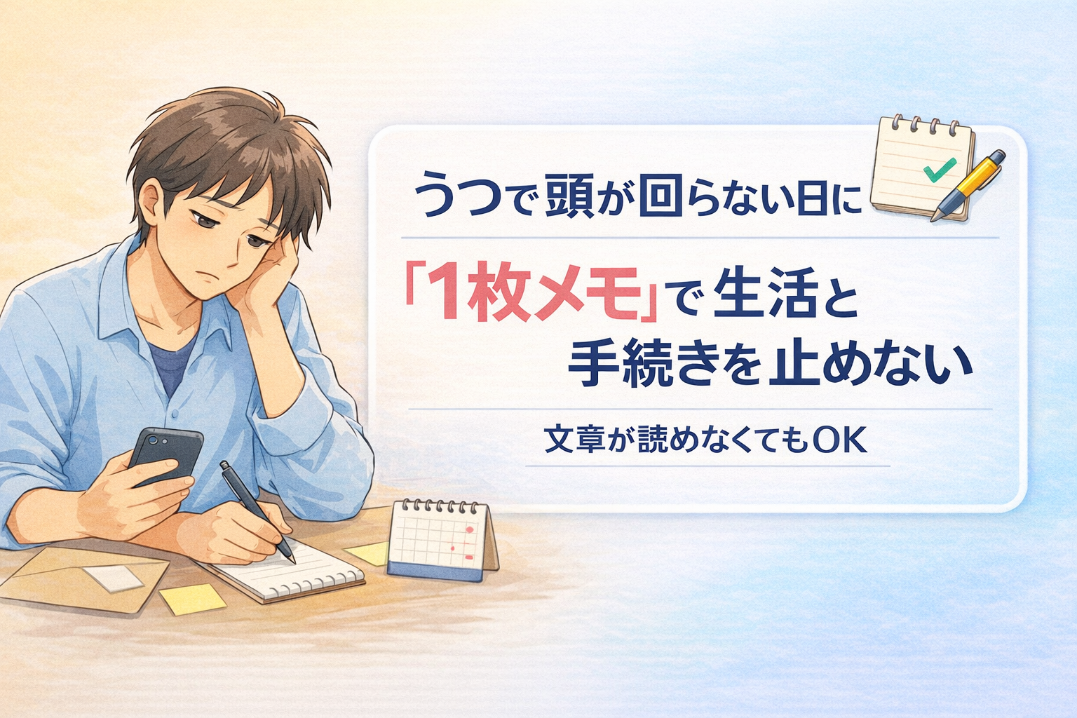 #120.うつ・抑うつで頭が回らない・文章が読めない日に｜“1枚メモ”で生活と手続きを止めない（0点OK）