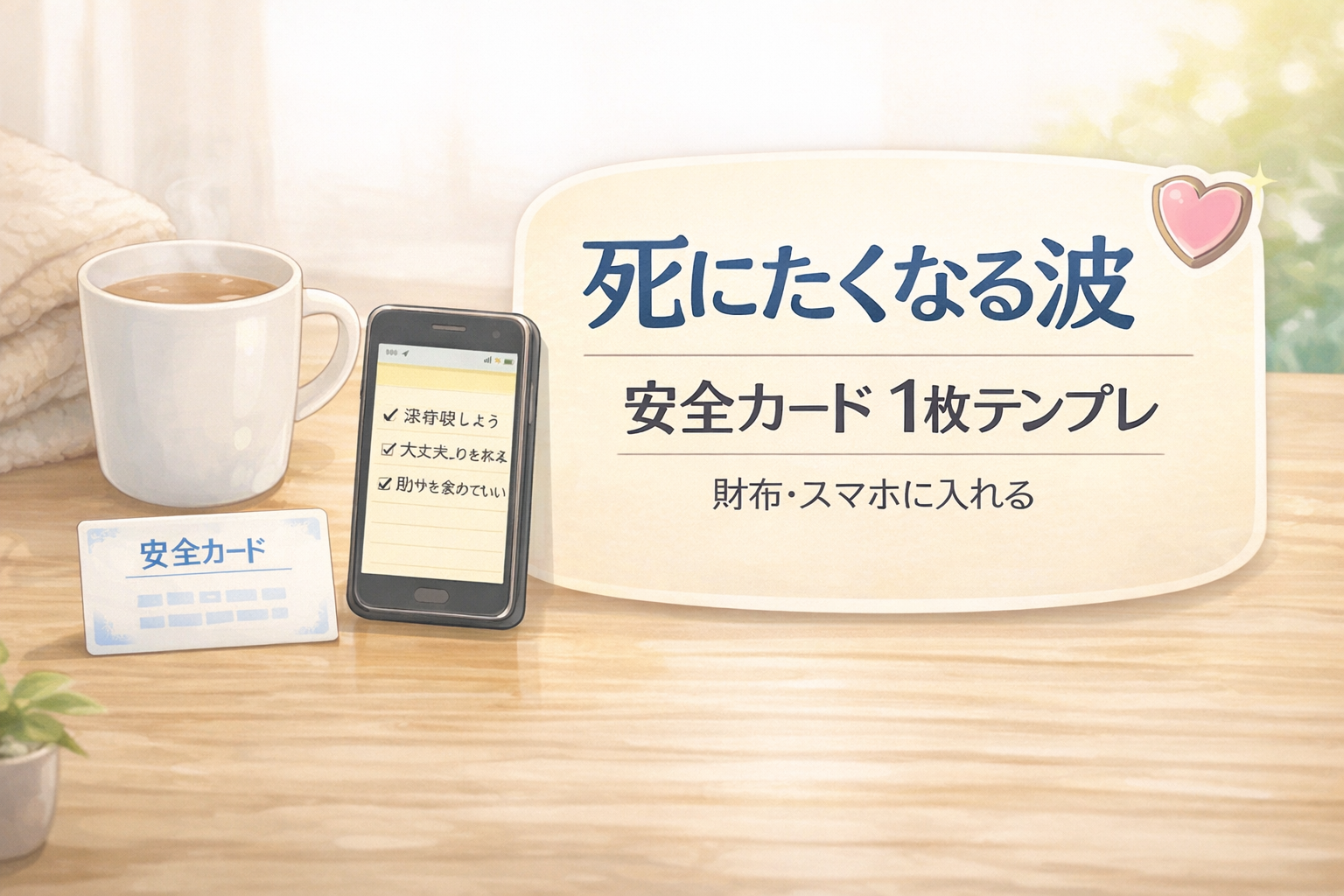 #151.うつ・抑うつ状態の「死にたくなる波」用“安全カード”｜財布・スマホに入れる1枚テンプレ