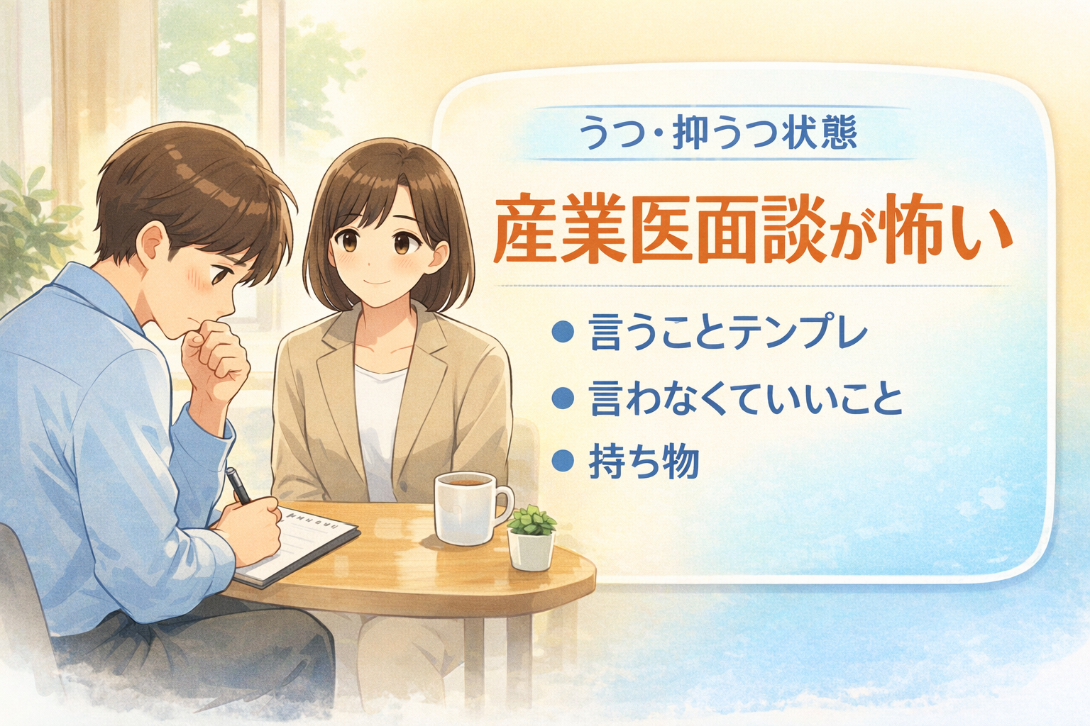 #152.うつ・抑うつ状態で産業医面談が怖い|言うことテンプレ/言わなくていいこと/当日の持ち物