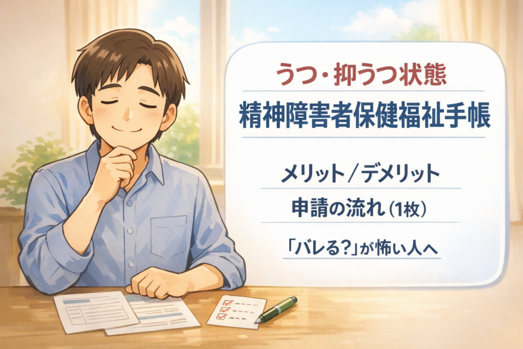 #156.うつ・抑うつ状態｜精神障害者保健福祉手帳：メリット／デメリット＋「申請の流れ」だけ1枚でわかる版