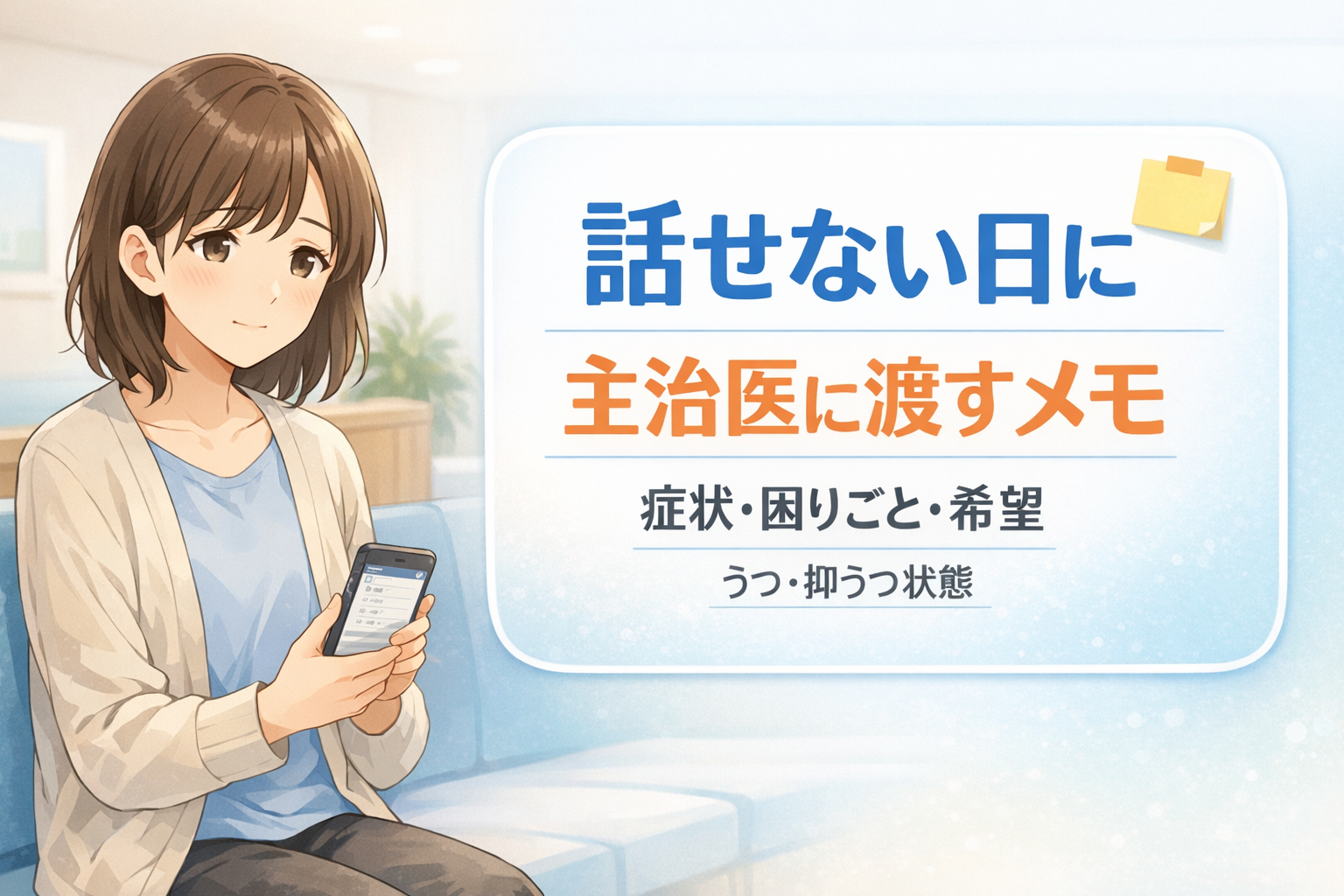 #160.うつ・抑うつ状態｜通院で話せない日：「主治医に渡すメモ」テンプレ（症状・困りごと・希望）